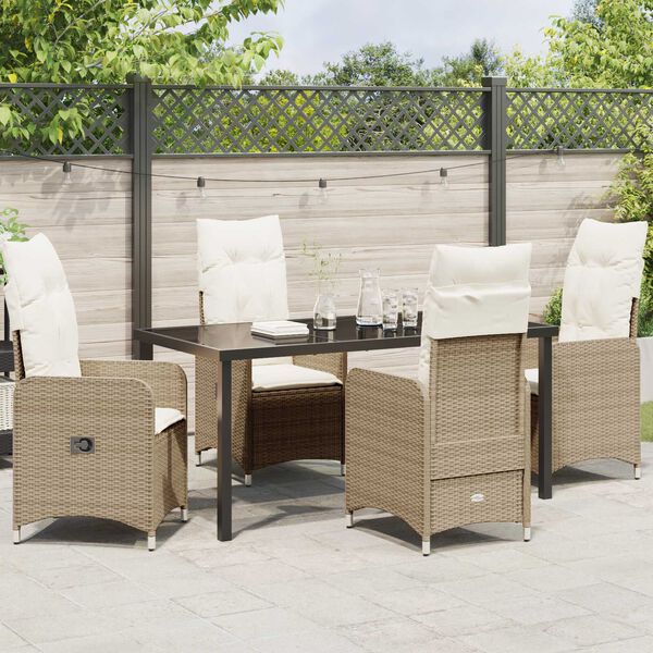 vidaXL Garden Dining Set with Cushion 5 pcs Beige Poly Rattan