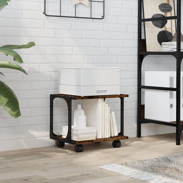vidaXL Printer Stand 2-Tier Smoked Oak 41x28x33.5 cm Engineered Wood