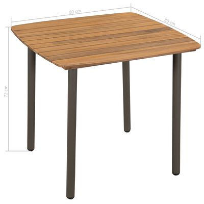 vidaXL Garden Table 80x80x72cm Solid Acacia Wood and Steel