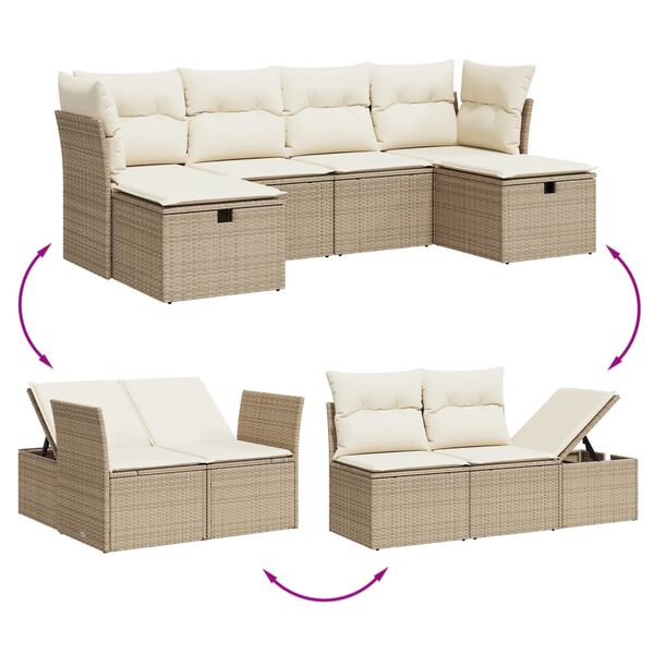 vidaXL 6 Piece Garden Sofa Set with Cushions Beige Poly Rattan