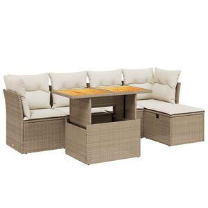 vidaXL 6 Piece Garden Sofa Set with Cushions Beige Poly Rattan