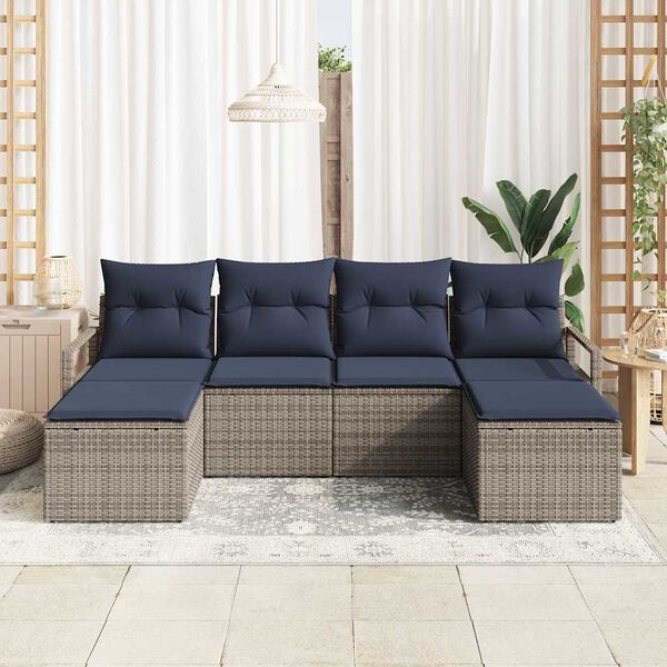 vidaXL Sofa Set 6 pcs Grey Poly Rattan
