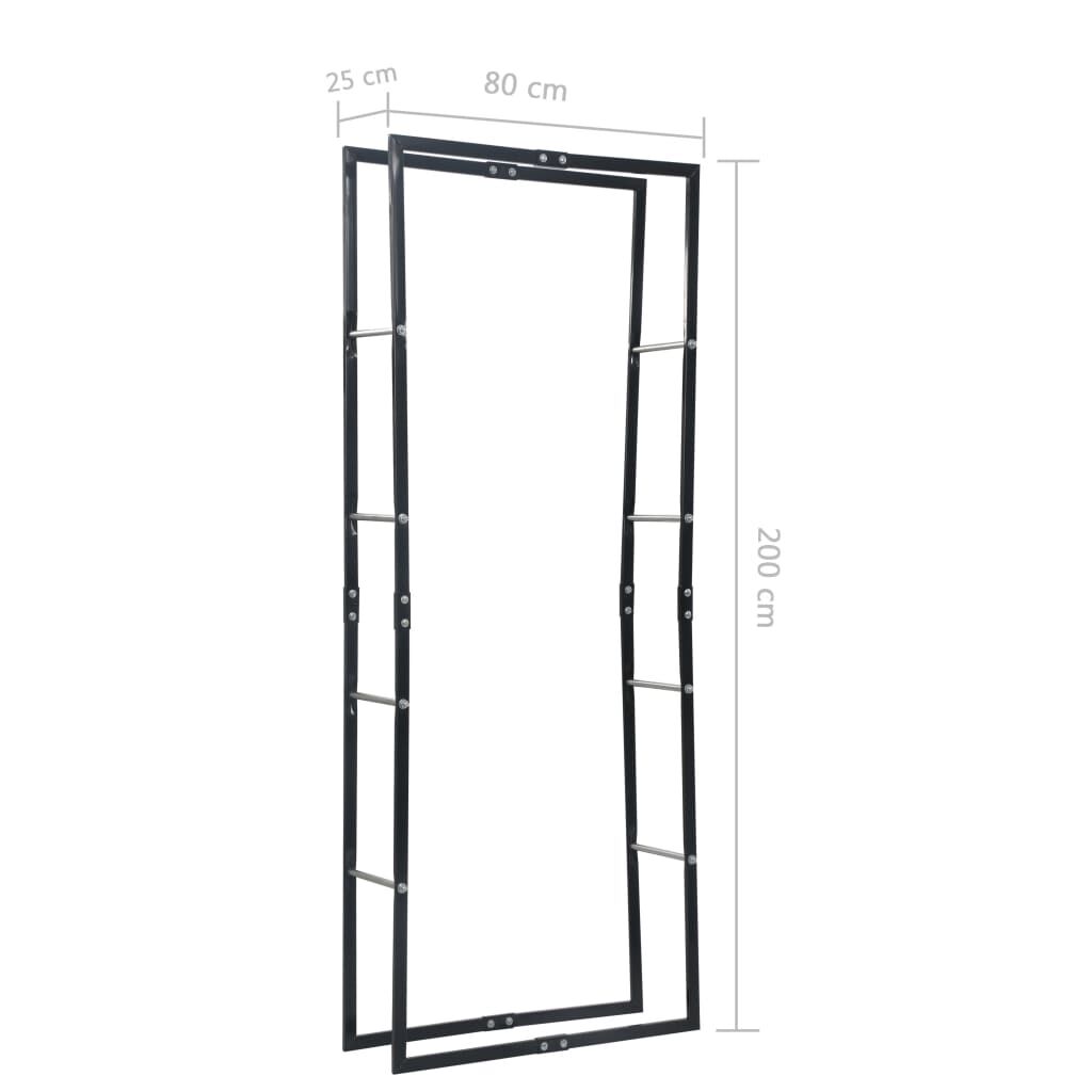 vidaXL Firewood Rack Black 80x25x200 cm Steel