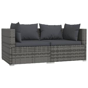 vidaXL 2-Seater Sofa with Cushions Grey Poly Rattan