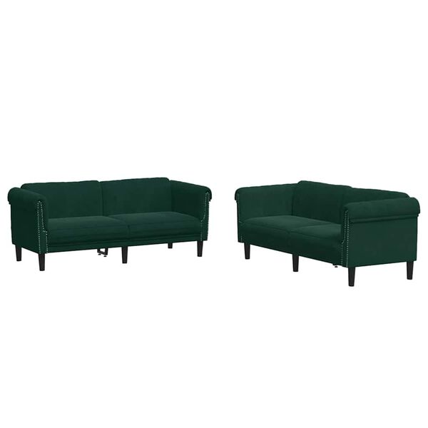 vidaXL 3 Piece Sofa Set Dark Green Velvet