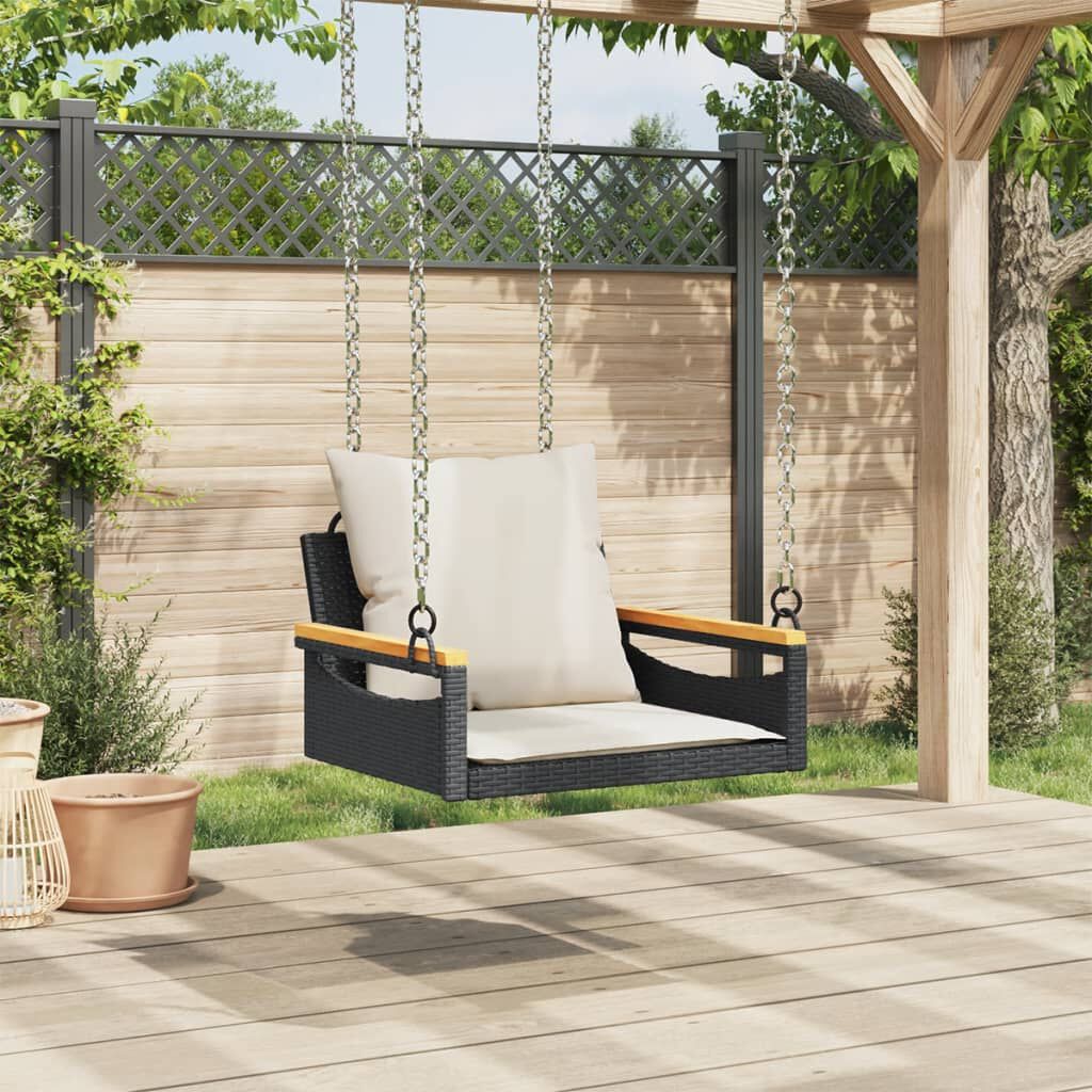 vidaXL Swing Bench with Cushions Black 63x62x40 cm Poly Rattan