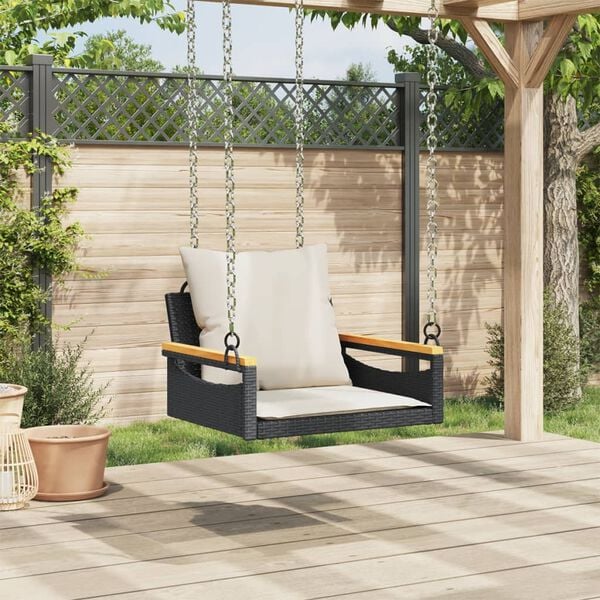 vidaXL Swing Bench with Cushions Black 63x62x40 cm Poly Rattan