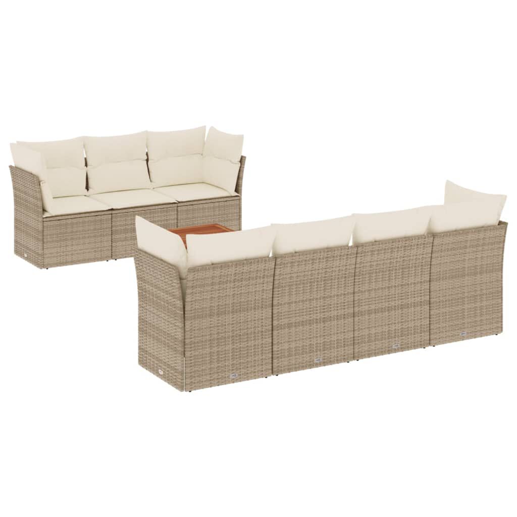 vidaXL 8 Piece Garden Sofa Set with Cushions Beige Poly Rattan