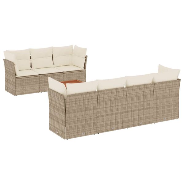 vidaXL 8 Piece Garden Sofa Set with Cushions Beige Poly Rattan