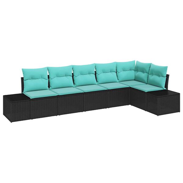 vidaXL Garden Sofa Set 6 pcs Black and Turquoise Poly Rattan