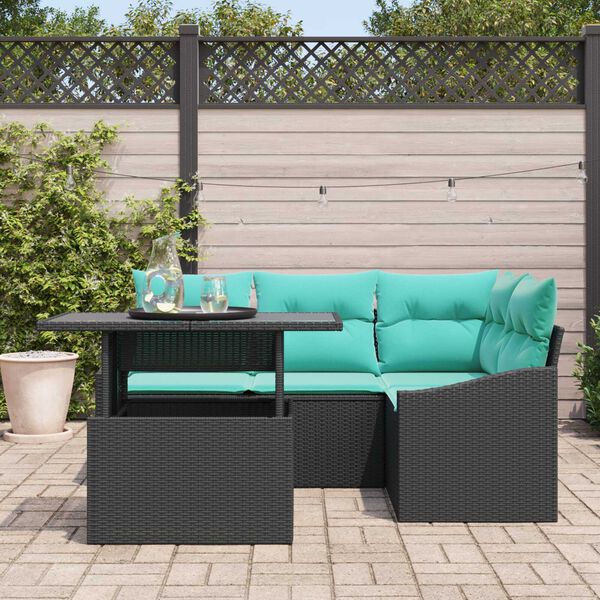 vidaXL 5 Piece Garden Sofa Set with Cushions Black Poly Rattan