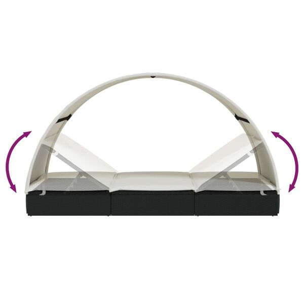 vidaXL 2-Person Sunbed with Round Roof Black 211x112x140 cm Poly Rattan