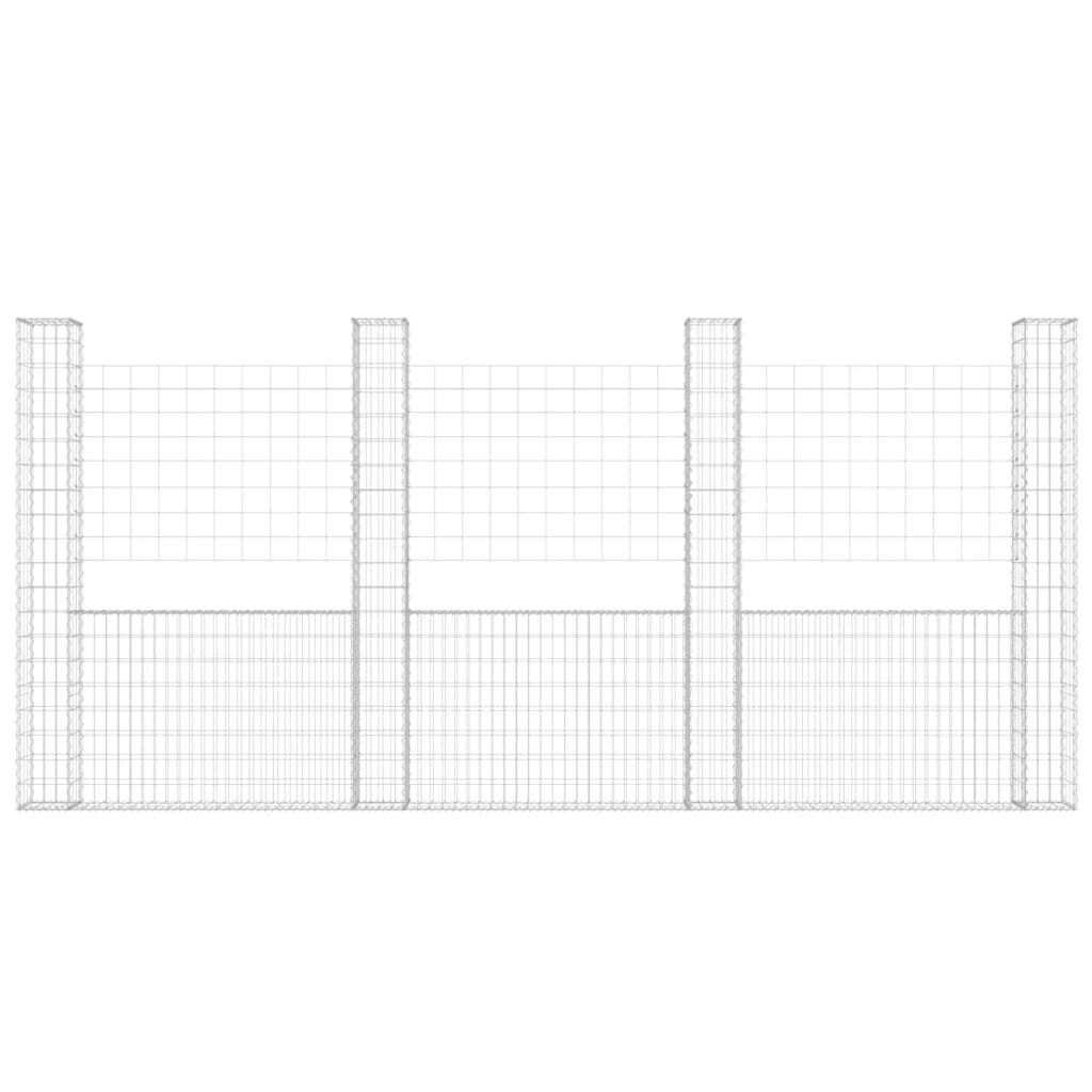 vidaXL U-shape Gabion Basket with 4 Posts Iron 380x20x200 cm