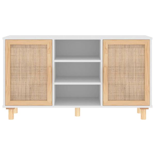 vidaXL Sideboard White 105x30x60 cm Solid Wood Pine and Natural Rattan