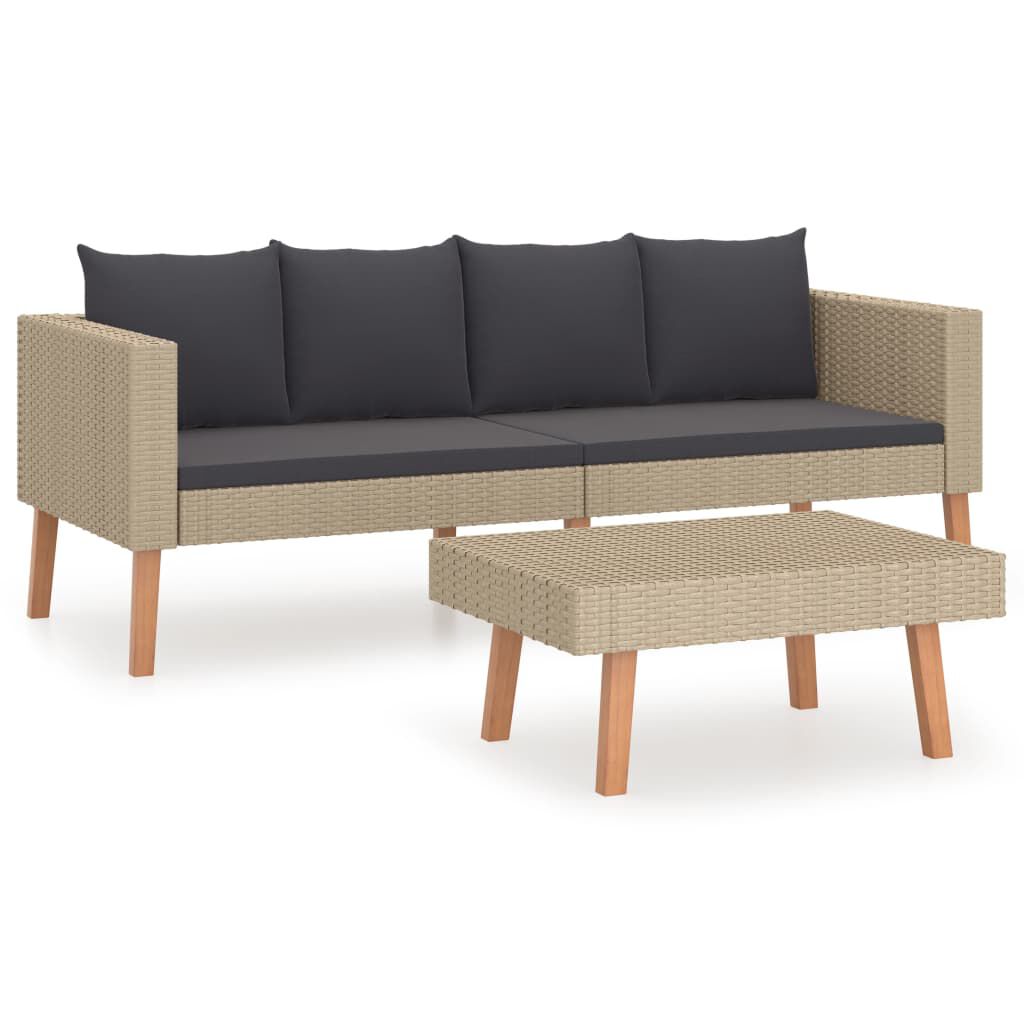 vidaXL 2 Piece Garden Lounge Set with Cushions Poly Rattan Beige