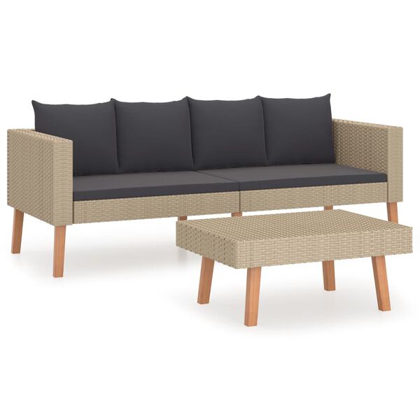 vidaXL 2 Piece Garden Lounge Set with Cushions Poly Rattan Beige