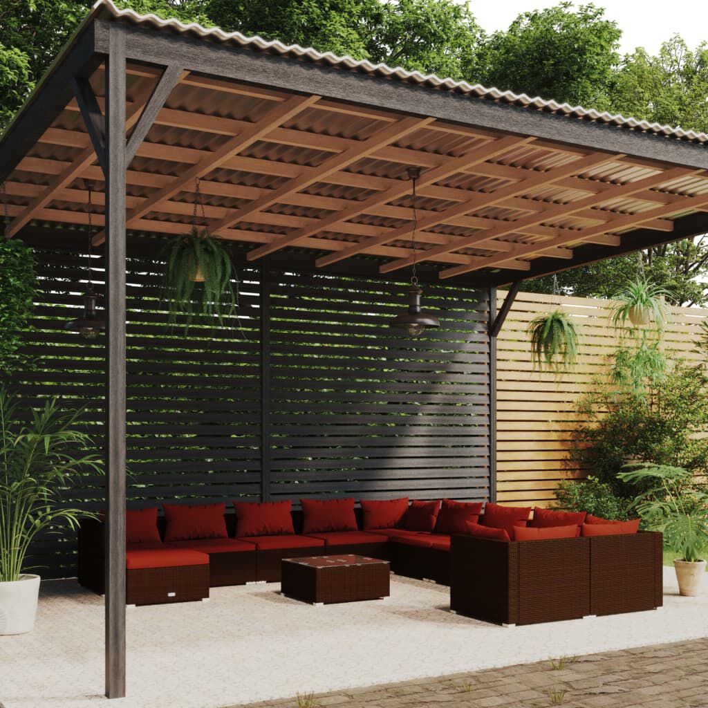 vidaXL 12 Piece Garden Lounge Set with Cushions Poly Rattan Brown