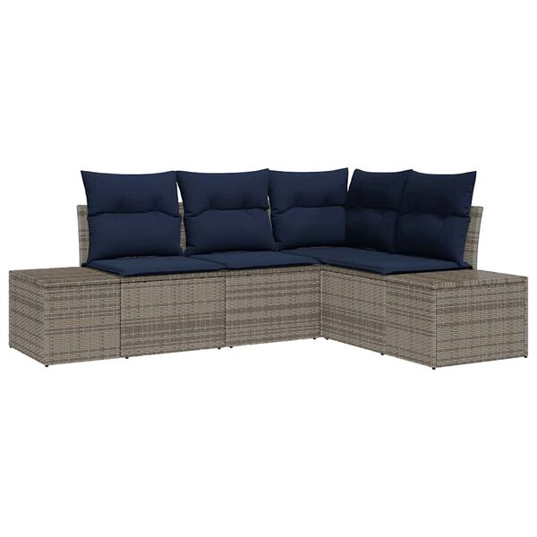 vidaXL Garden Sofa Set with Cushion 4 pcs Grey Poly Rattan