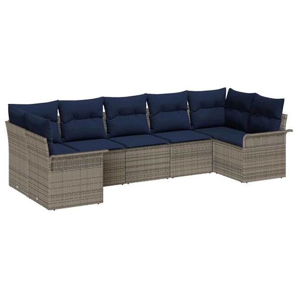 vidaXL Garden Sofa Set with Cushion 7 pcs Grey Poly rattan