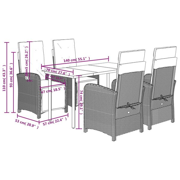 vidaXL 5 Piece Garden Dining Set with Cushions Grey Poly Rattan