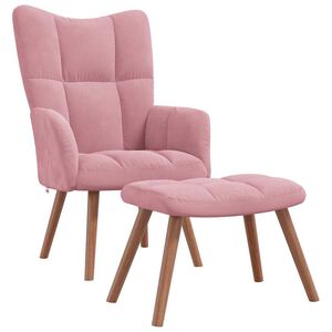 vidaXL Relaxing Chair with a Stool Pink Velvet