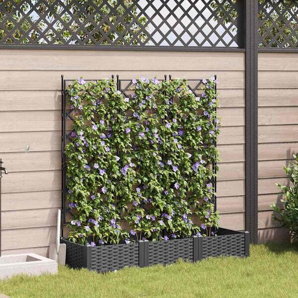 vidaXL Garden Planter 3 pcs Black 120 x 40 x 125.5 cm Plastic