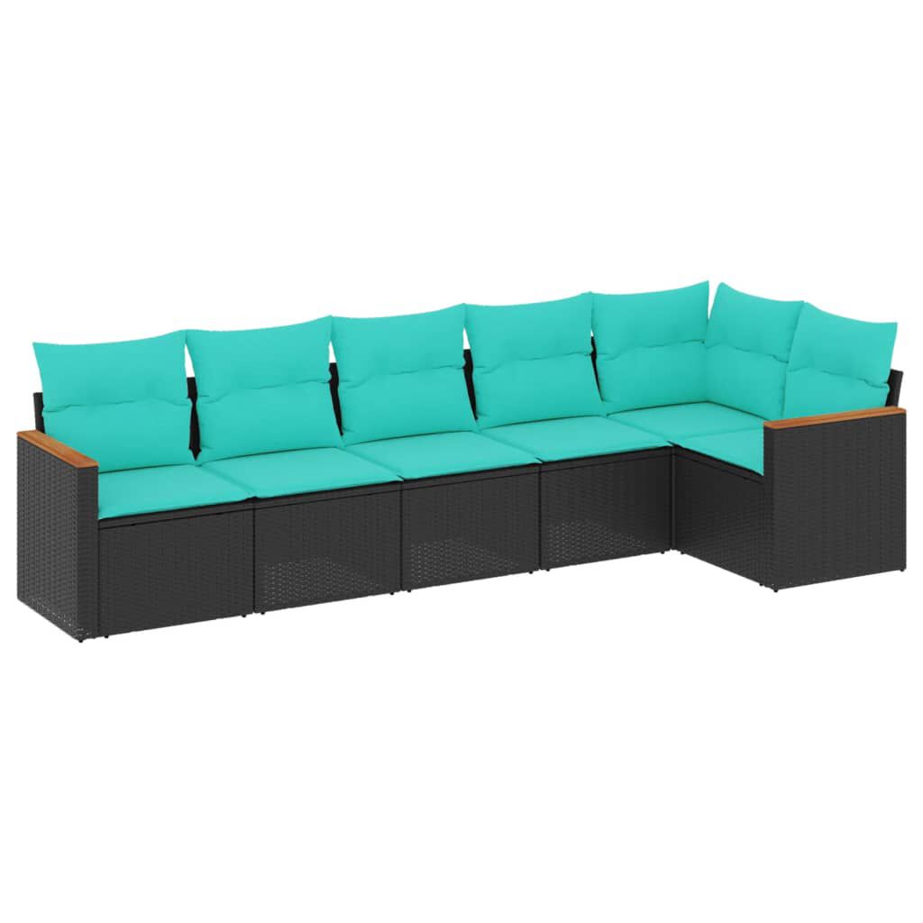 vidaXL 6 Piece Garden Sofa Set with Cushions Black Poly Rattan