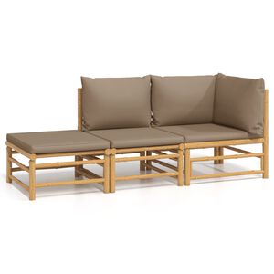 vidaXL 3 Piece Garden Lounge Set with Taupe Cushions Bamboo