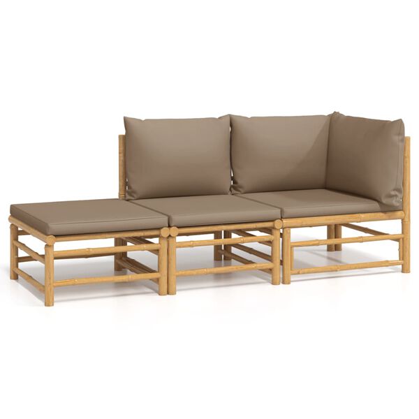 vidaXL 3 Piece Garden Lounge Set with Taupe Cushions Bamboo