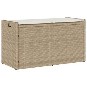 vidaXL Outdoor Storage Bench with Cushion Beige 100 cm Poly Rattan
