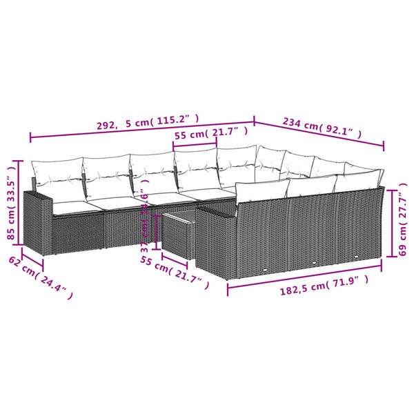 vidaXL 11 Piece Garden Sofa Set with Cushions Black Poly Rattan