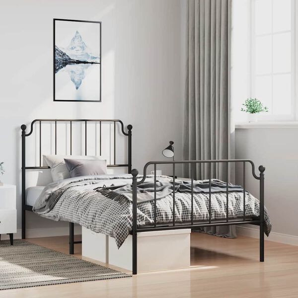 vidaXL Metal Bed Frame without Mattress with Footboard&nbsp;Black 100x200cm