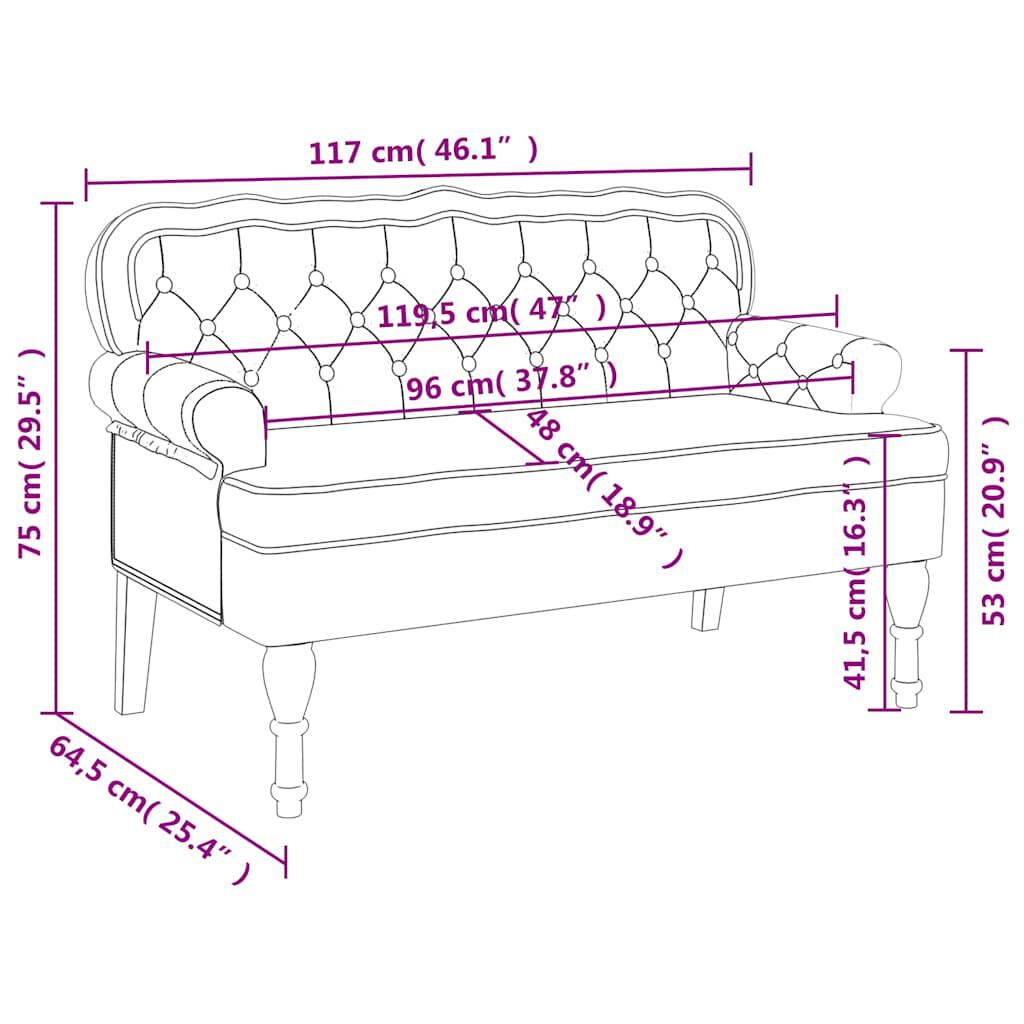 vidaXL Bench with Backrest Dark Green 119.5x64.5x75 cm Velvet