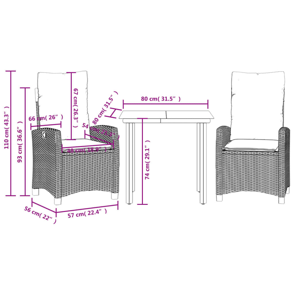 vidaXL 5 Piece Garden Dining Set with Cushions Brown Poly Rattan
