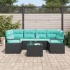 vidaXL Sofa Set 7 pcs Black and Blue Poly Rattan