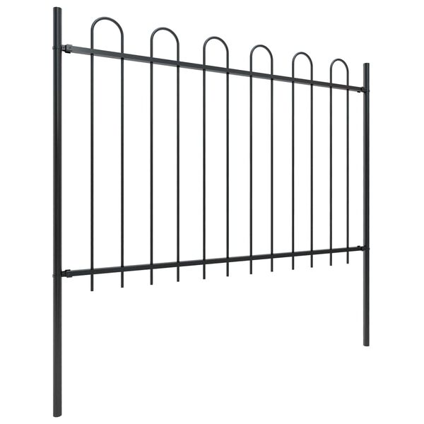 vidaXL Garden Fence with Hoop Top Steel 714.5x120 cm Black