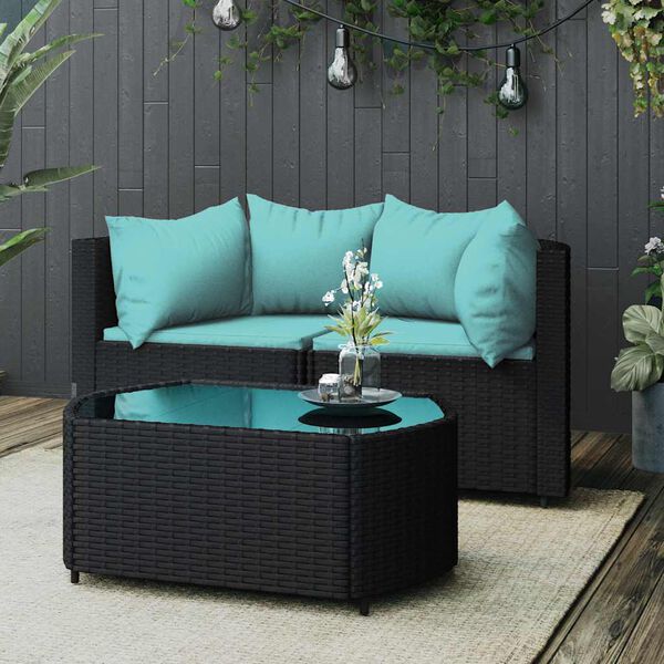 vidaXL 3 Piece Garden Lounge Set with Cushions Black Poly Rattan