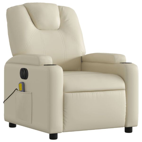 vidaXL Electric Massage Recliner Chair Cream Faux Leather