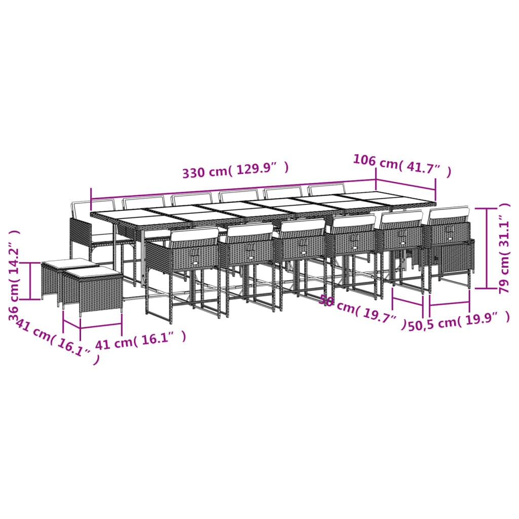 vidaXL 17 Piece Garden Dining Set with Cushions Beige Poly Rattan