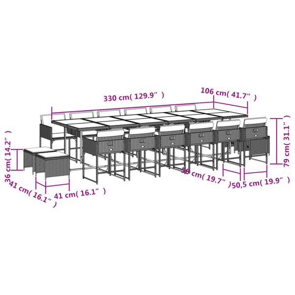 vidaXL 17 Piece Garden Dining Set with Cushions Beige Poly Rattan