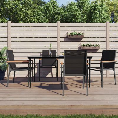 vidaXL 5 Piece Garden Dining Set Black Textilene and Steel