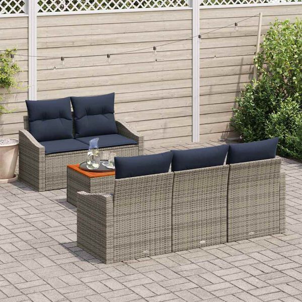 vidaXL Garden Sofa Set with Cushion 6 pcs Grey Poly Rattan
