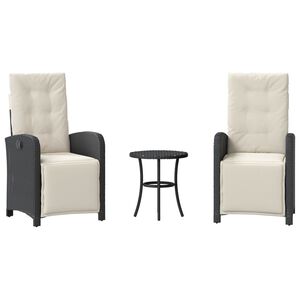 vidaXL 3 Piece Bistro Set with Cushions Black Poly Rattan