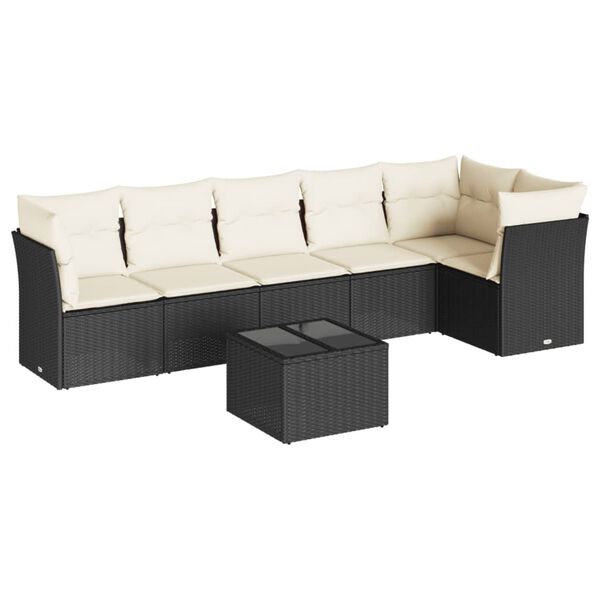 vidaXL 7 Piece Garden Sofa Set with Cushions Black Poly Rattan
