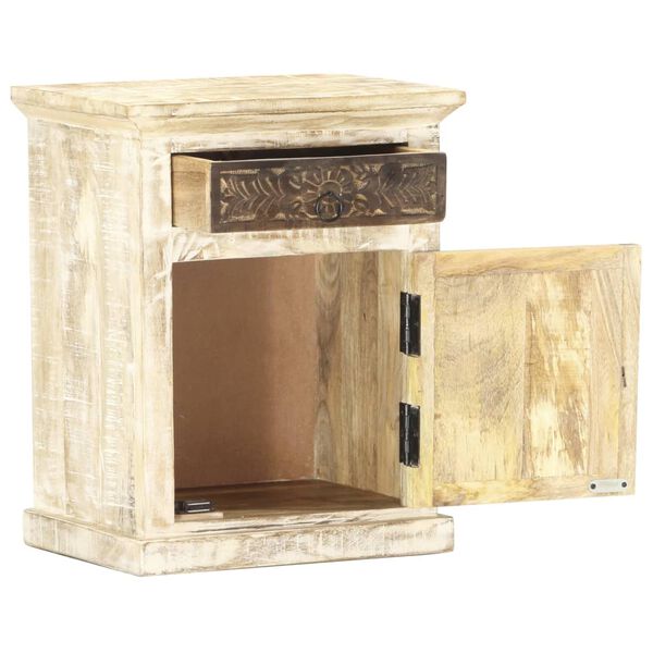 vidaXL Bedside Cabinet White 40x30x50 cm Solid Mango Wood
