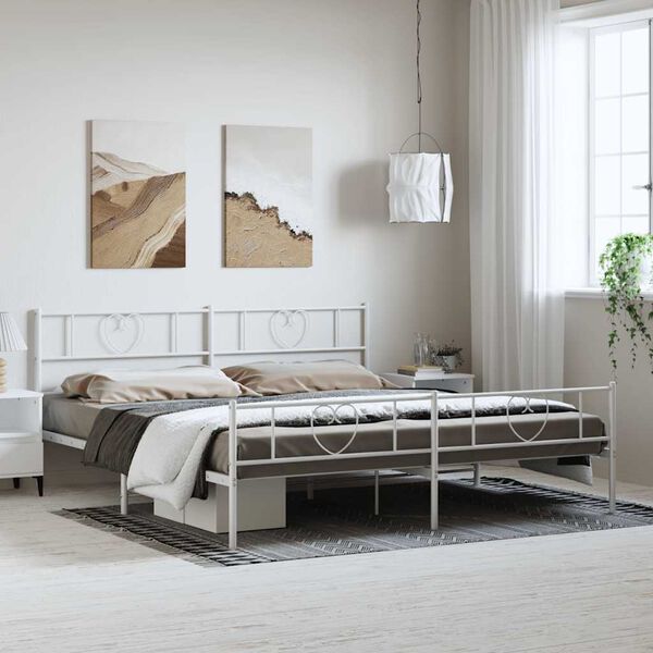 vidaXL Metal Bed Frame without Mattress with Footboard White 183x213cm