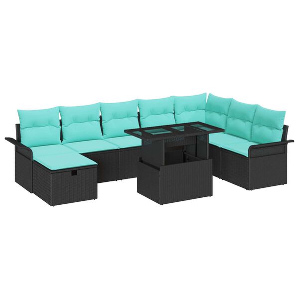 vidaXL 9 Piece Garden Sofa Set with Cushions Black Poly Rattan