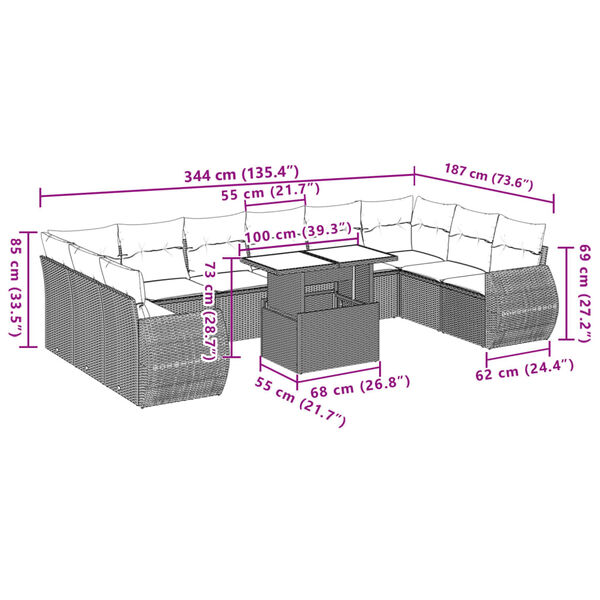 vidaXL 11 Piece Garden Sofa Set with Cushions Black Poly Rattan