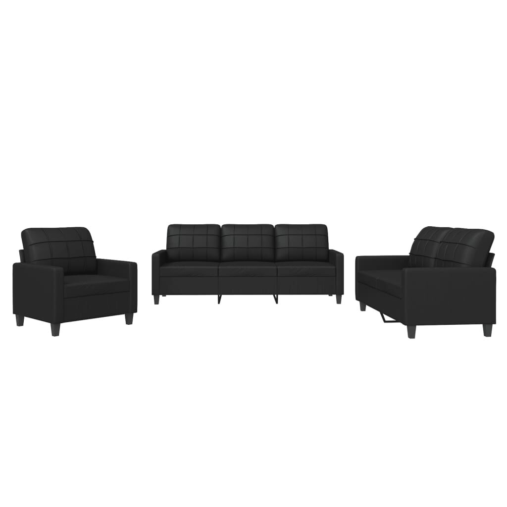 vidaXL 3 Piece Sofa Set with Cushions Black Faux Leather