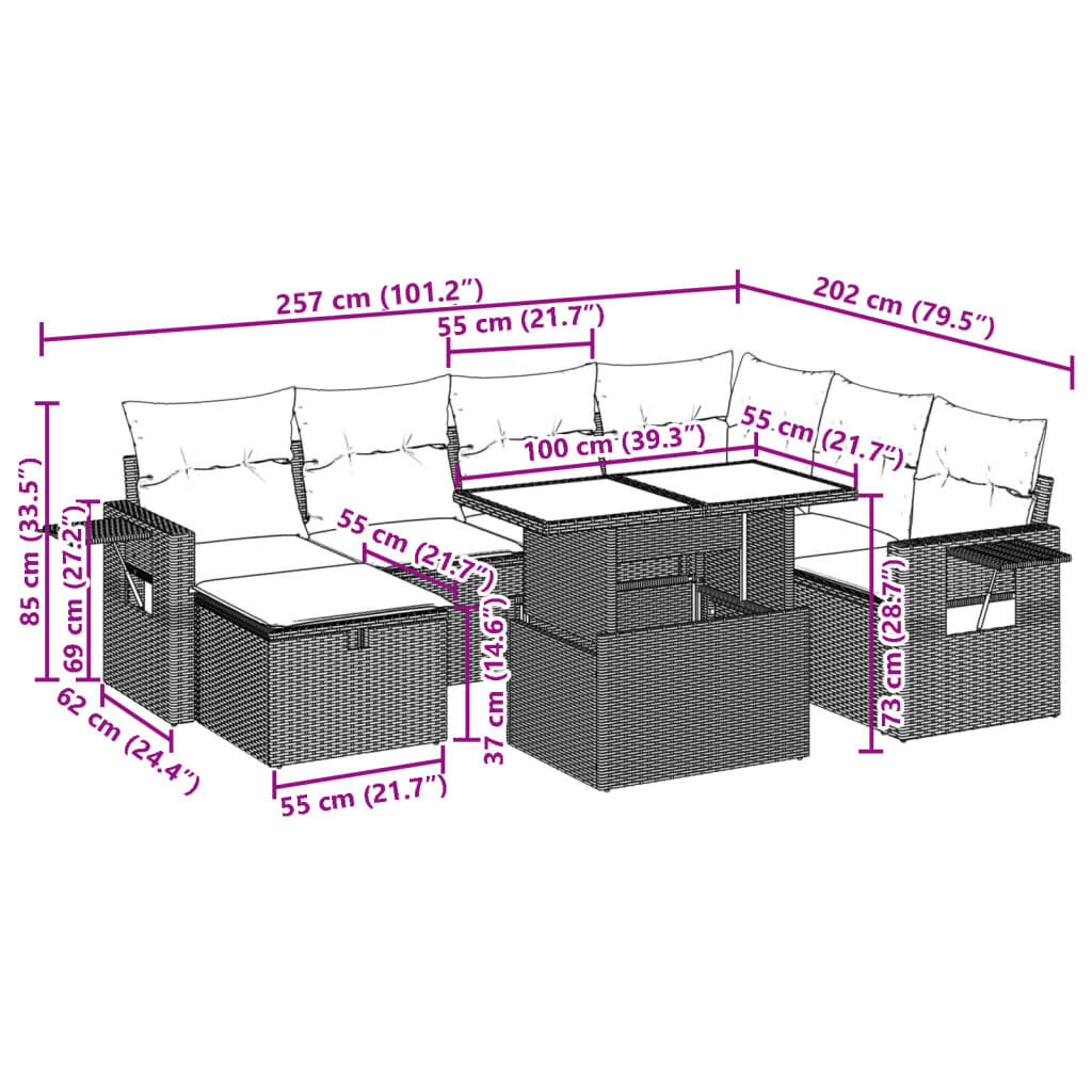 vidaXL 8 Piece Garden Sofa Set with Cushions Grey Poly Rattan